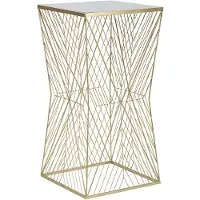 Mauro Ferretti Table De Téléphone Lines 4 Glam En Métal Doré Avec Plateau En Verre Miroir - Design Géométrique - Style Glamour 1427780000