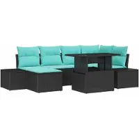 vidaXL Ensemble de canapé de jardin , 7 pièces, noir et bleu, en résine tressée