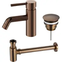FortiFura Calvi Ensemble de robinet lavabo - bas - bonde non-obturable - siphon bas design - Cuivre SW799405/ SW970031 / SW799403