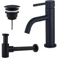 FortiFura Calvi Slim Kit mitigeur lavabo - robinet bas - bonde non-obturable - siphon design bas - Noir mat SW377835/SW696205/SW696215