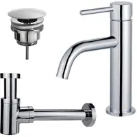 FortiFura Calvi Slim Kit mitigeur lavabo - robinet bas - bonde non-obturable - siphon design bas - Chrome brillant SW377812/SW696209/SW696219