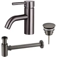 FortiFura Calvi Kit mitigeur lavabo - robinet bas - bonde non-obturable - siphon design bas - PVD Gunmetal SW766540/SW769487/SW767295