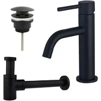 FortiFura Calvi Slim Kit mitigeur lavabo - robinet bas - bonde clic clac - siphon design bas - Noir mat SW377835/SW696199/SW696215