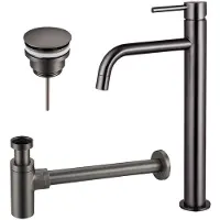 FortiFura Calvi Slim Kit mitigeur lavabo - robinet rehaussé - bonde clic clac - siphon design - PVD Gunmetal SW766539/SW767288/SW767297