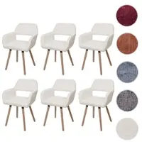 Mendler Lot de 6 chaises de salle à manger HWC-A50 II, chaise de cuisine rembourrée, bois tissu/textile chenille (465g/m²) MVG crème