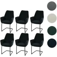 Mendler Ensemble de 6 chaises pivotantes HWC-G67, chaises pour salle à manger ou cuisine, revêtues en tissu/textile MVG, couleur anthracite-bleu