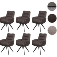 Mendler Lot de 6 chaises de salle à manger HWC-G66, chaise de cuisine pivotante Auto-Position tissu/textile brun-brun foncé, avec accoudoirs