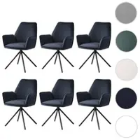 Mendler 6x chaise de salle à manger HWC-G67 avec accoudoirs, pivotante Auto-Position velours, anthracite-bleu