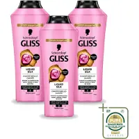 GLISS 3 flacons de shampooing -Kur Liquid Silk pour des cheveux soyeux - 400 ml - Pack économique - 3 pièces