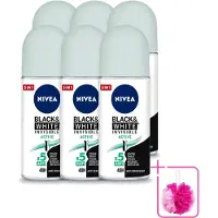 Nivea 6 x Déodorant roll-on MEN Black & White Invisible Active, 50 ml - Pack économique - 6 pièces