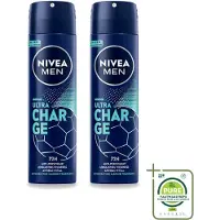 Nivea 2 x Déodorant spray MEN Ultra Charge - 150 ml - Lot de 2