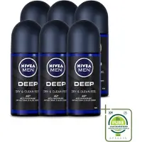Nivea 6 déodorants roll-on MEN Deep Action au charbon actif - 50 ml - Pack économique - 6 pièces