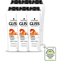 GLISS 6 flacons de shampooing Kur Total Repair - Répare et renforce - 400 ml - Pack économique - 6 pièces