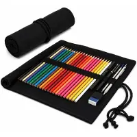 OEM VHV - Étui à crayons et pinceaux en toile, 24 compartiments - Noir - Pour l'école et l'atelier