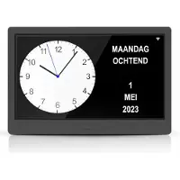 TTD Dementia Clock XXL 10 pouces avec câble extra long - Horloge calendrier avec jour, date et météo - Affichages analogique et numérique - 20 alarmes et 3 alarmes médicales - Wi-Fi - Pour les