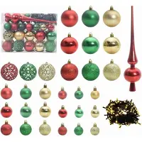 vidaXL , ensemble de boules de Noël, 61 pièces, 150 LED, lumière blanche chaude, diamètre 6 cm