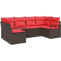 vidaXL Ensemble de canapés de jardin , 6 pièces, en polyrotin, couleur marron et rouge