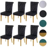 Mendler Lot de 6 chaises de salle à manger HWC-D22, chaise de cuisine, rivets velours noir, pieds dorés