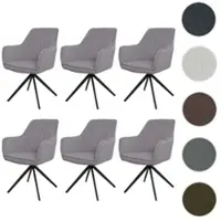 Mendler Lot de 6 chaises de salle à manger HWC-L79, chaise de cuisine fauteuil chaise avec accoudoirs, pivotante Auto-Position tissu/textile gris clair