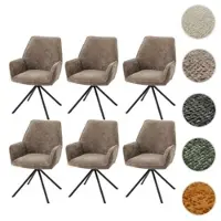 Mendler Ensemble de 6 chaises de salle à manger HWC-G67, chaise de cuisine avec accoudoirs, pivotante, position automatique, tissu chenille MVG, couleur marron