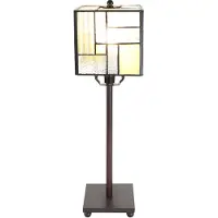 Clayre & Eef Lampe de table Tiffany 13x13x28 cm Blanc Beige Verre