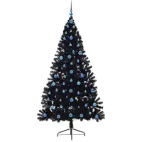 vidaXL Sapin de Noël artificiel pré-éclairé noir 210 cm PVC