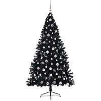 vidaXL Sapin de Noël artificiel pré-éclairé noir 210 cm PVC