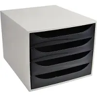 Exacompta ECOBOX boîte à tiroirs 4 tiroirs couleur framboise, A4/A4+, façade ouverte, silencieux, arrêt de sécurité