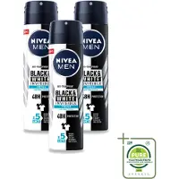 Nivea 3 x Déodorant spray MEN Black & White Invisible Fresh, 150 ml - Lot de 3