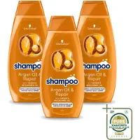 Schwarzkopf 3 bouteilles de shampooing à l'huile d'argan et réparateur - Pour cheveux secs et abîmés - 400 ml - Pack économique - 3 pièces