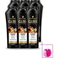 GLISS 6 flacons de shampooing Kur Ultimate Repair pour cheveux abîmés, 250 ml chacun - Pack économique - 6 pièces