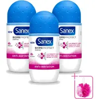 Sanex 3 déodorants roll-on BiomeProtect Dermo Anti-Irritations, 50 ml - Lot de 3