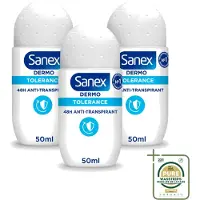 Sanex 3 déodorants roll-on Dermo Tolerance, 50 ml - Pack économique - 3 pièces