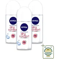 Nivea 3 roll-ons déodorants Dry Comfort - Sans alcool - 50 ml - Pack économique - 3 pièces