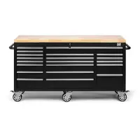 HBM Chariot à outils mobile avec plan de travail en bois - 146 cm - noir