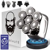 Sansbeauté Rasoir 6-en-1 pour homme - Tondeuse - Tondeuse - SkullSharp PRO - Rasoir électrique pour visage et tête - Rasoir de crâne - Rasage de tête - humide et sec - Chargement sans fil -