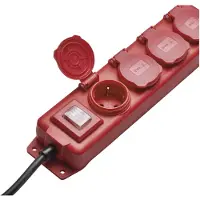 Emos Rallonge électrique – 3 m – 4 prises avec interrupteur – IP44 – Noir et rouge (4x, CEE 7/4, 3 m)