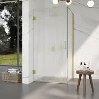 FortiFura Galeria Cabine de douche - 80x90x200cm - scharnières - barre de renfort - poignée plat - verre nervuré - Laiton brossé PVD SW1208820/SW1122564/SW797910/SW797951