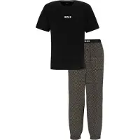 BOSS Pyjama long 'Easy' beige foncé / noir / blanc