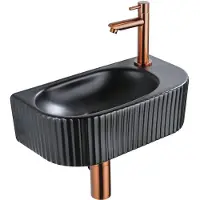 Qeramiq Fuente pack lave-mains – demi-rond – 40 x 21,5 x 12 cm – céramique noir mat – perçage à droite – cannelé SW1522214/SW799405/SW799403/SW970033