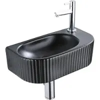 Qeramiq Fuente pack lave-mains – demi-rond – 40 x 21,5 x 12 cm – perçage à droite – robinet chromé – cannelé SW1522214/SW696209/SW696219/SW696234