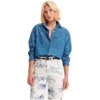 Levi's pour femme. A7244-0006 Teodora Lightweight Western Shirt blue (L), Bleu, Casuel, Denim, Manche longue, Lyocell