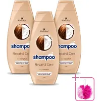 Schwarzkopf 3 bouteilles de shampooing Repair & Care pour cheveux abîmés - 400 ml - Pack économique - 3 pièces