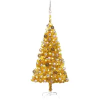 vidaXL Arbre de Noël artificiel pré-éclairé et boules doré 120 cm PET
