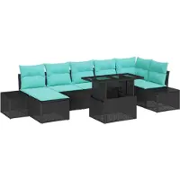 vidaXL Ensemble de canapés de jardin , 8 pièces, en résine tressée noire et bleue
