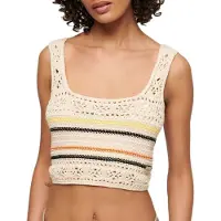 Superdry Dames Crème Débardeur Court en A Lacets Crochet, Taille: 42