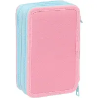 Safta Trousse à crayons triple bleu 12,5 x 19,5 x 5,5 cm 37 pièces