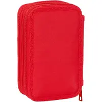 Safta Trousse à crayons triple rouge 12,5 x 19,5 x 5,5 cm 37 pièces
