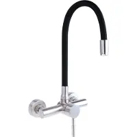 Deante Robinet de cuisine, montage mural, bec flexible, acier inoxydable brossé, noir