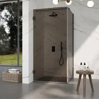 FortiFura Galeria Cabine de douche - 90x90x200cm - scharnières - poignée plat - verre fumé - Gunmetal brossé PVD SW1122558/SW1122563/SW797907/SW797938
